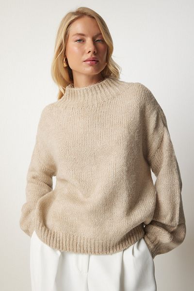 Happiness İstanbul Women's Stone Stand Collar Basic Knit Sweater MX00127