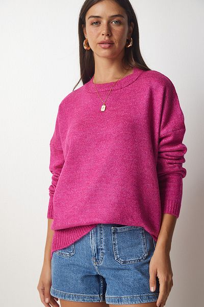 Happiness İstanbul Women's Pink Crew Neck Oversize Knitwear Sweatshirt BV00085