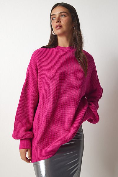 Happiness İstanbul Pulover de damă din tricot de bază oversize roz închis mx00126