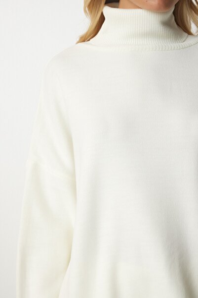 Happiness İstanbul Dámský kostěný rolák oversize pletený svetr BV00084