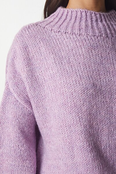 Happiness İstanbul Pulover MX00127 pentru damă, cu guler stand, tricotaj de bază