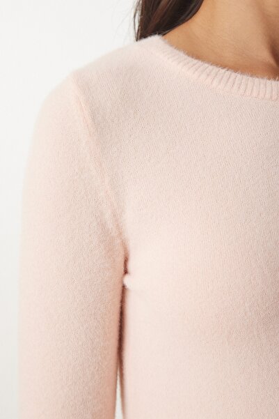 Happiness İstanbul Pulover tricot de bază cu barbă pudra pentru femei MX00116
