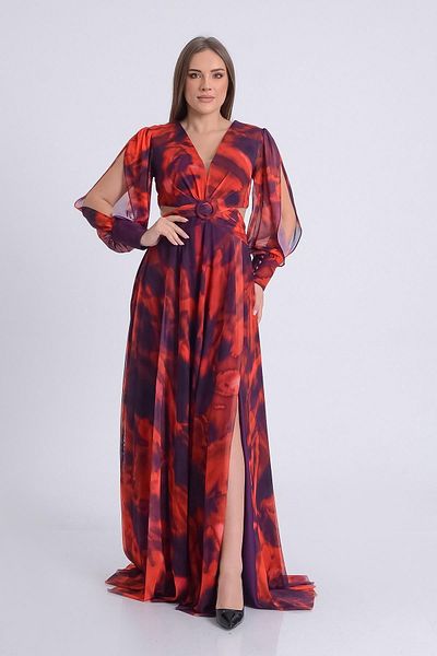 SpringStore Rochie de seară cu model cu cataramă în față burgundă