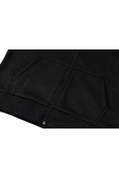 Touz LAGOM MODA Half Rib & Heart Printed Oversize Zippered Black Unisex Hooded Cardigan