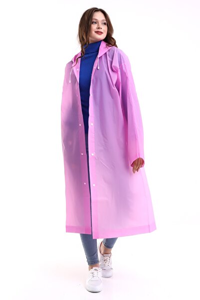 MACERATİ Women's Men's Raincoat Hooded Eva Pink Raincoat with Snap Fasteners