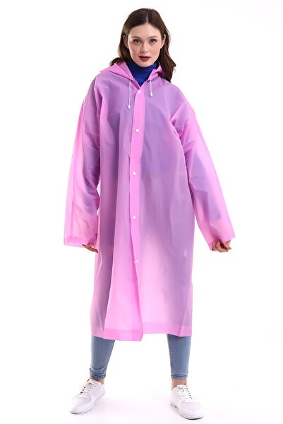 MACERATİ Women's Men's Raincoat Hooded Eva Pink Raincoat with Snap Fasteners