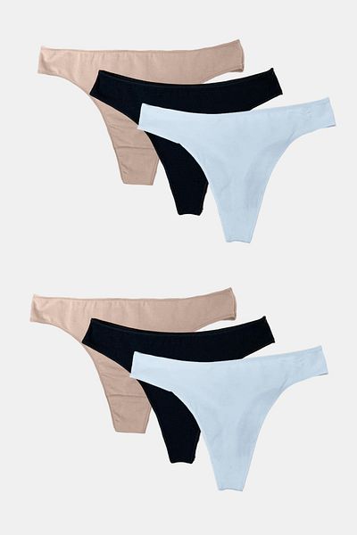 Malabadi Black and White Women's Thong - 6-Piece Modal String Pack 186