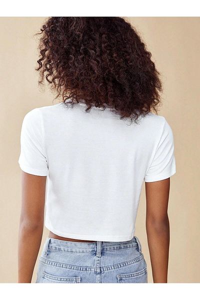 Jose Clothing ΓΥΝΑΙΚΕΙΑ ΛΕΥΚΗ ΕΚΠΤΩΜΕΝΗ ΣΩΜΑ ΚΟΝΤΟΜΑΝΙΚΗ CROP ΜΠΛΟΥΖΑ