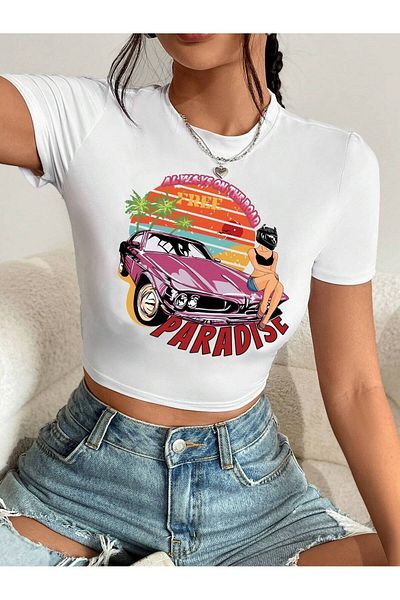 Jose Clothing ΓΥΝΑΙΚΕΙΟ ΚΟΝΤΟΜΑΝΙΚΙ ΛΕΥΚΟ ΤΥΠΩΜΕΝΟ CROP TOP BLUZ