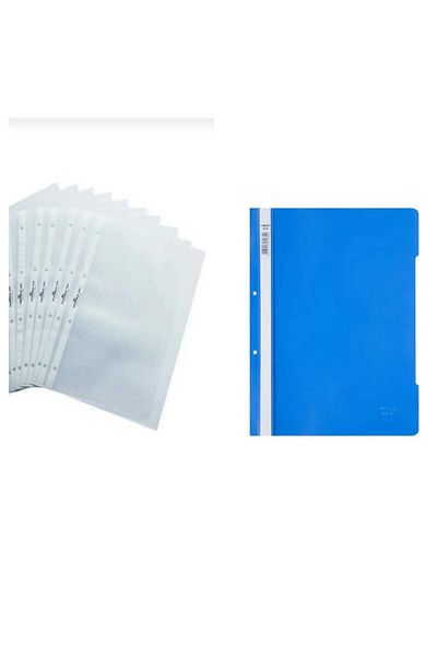 ÇEÇEN HOME Blue Ring Binder and 10 Transparent Files Inside