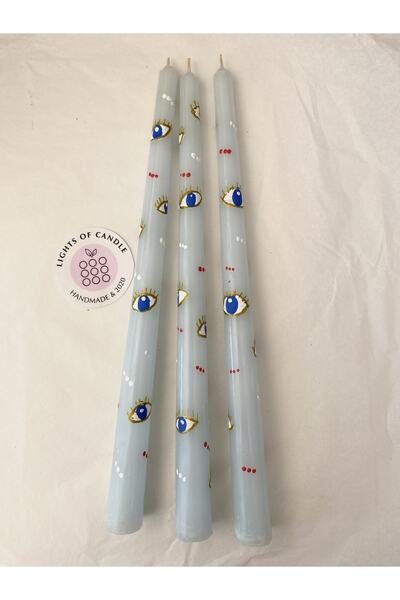 lıghts of candle handmade & 2020 Göz Desenli El Çizimi Etnik Gözlü Şamdan Mum (1ADET)