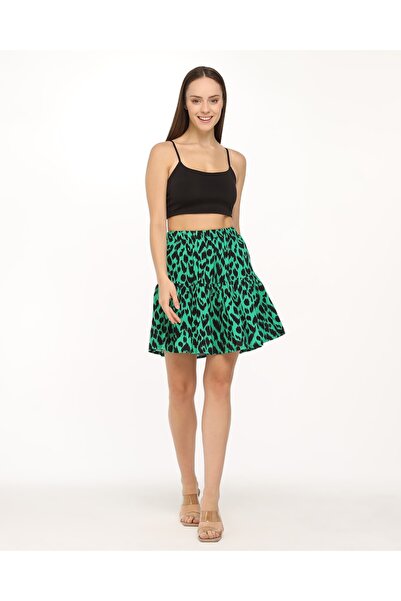 Genel Markalar YEŞİL LEOPAR DESEN VİSKON KUMAŞ KISA ŞORT ETEK