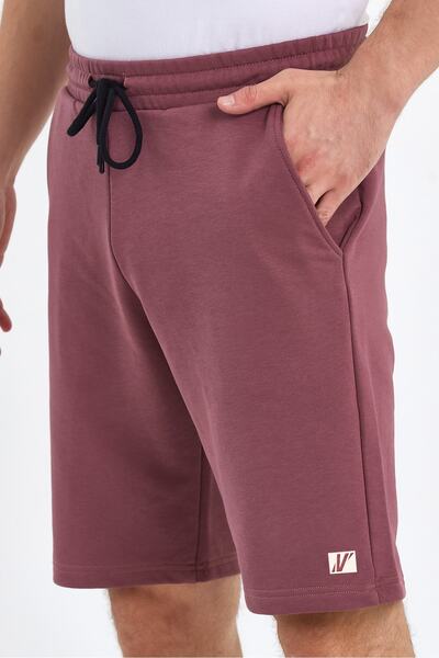 VERDONE Kabartma Logo Baskılı Premium Kumaş Mürdüm Erkek Şort