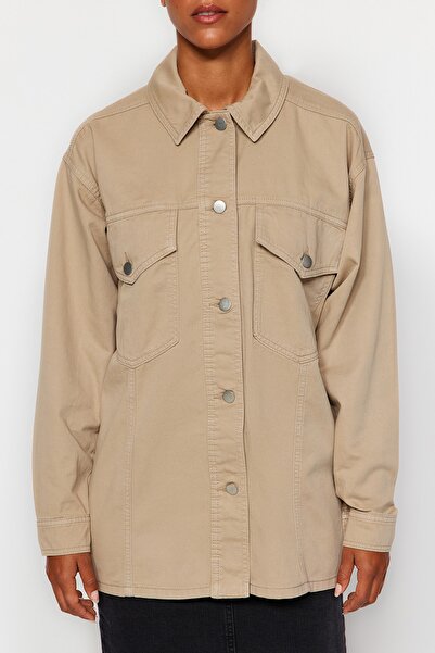 Trendyol Collection Stone Oversize Denim Shirt Jacket TWOAW24CE00098