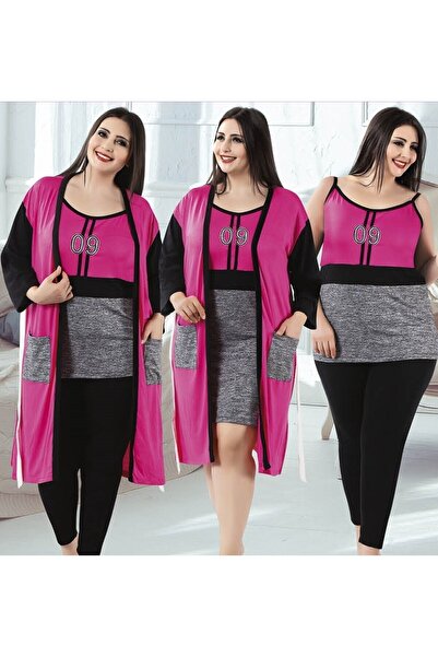 JENİKA Women's Large Size 7-Piece Nightgown Set with Dressing Gown