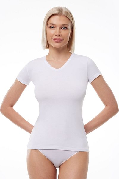 Malabadi Tricou alb pentru damă, cu decolteu în V, din material modal