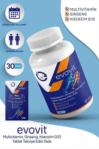 EVOPHARMA Evovit Multivitamin - Ginseng, Coenzyme Q10 Food Supplement 30 Tablets