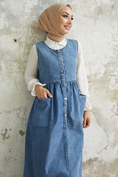 InStyle Maryel Denim Gilet Šaty - Modré