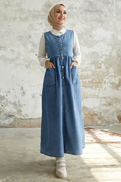 InStyle Maryel Denim Gilet Šaty - Modré