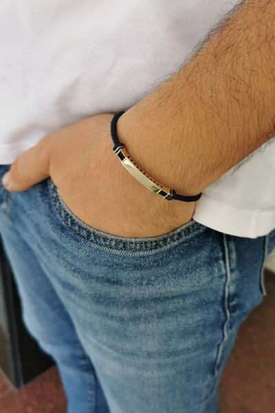 Utku Kuyumculuk 14 AYAR İTALYAN LACİVERT KAYIŞLI ERKEK BİLEKLİK