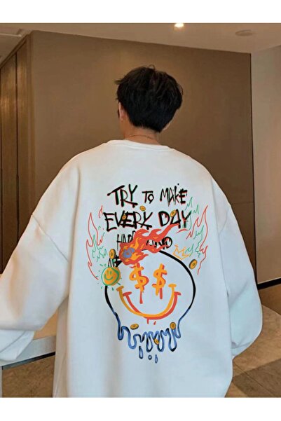 Adrift Δοκιμάστε να κάνετε πολύχρωμο βαμβακερό φούτερ με λαιμόκοψη σε λευκό χ...