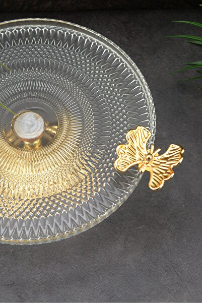 Gerçektrend Gold Footed Butterfly Glass Presentation Snack Bowl 22 cm