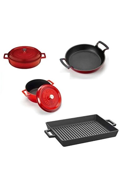 Lava Döküm Demir Tencere Seti 6 Parça Kırmızı