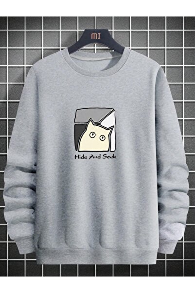 Adrift Unisex ženska/muška siva majica CAT Oversize kroj okrugla kragna Pamuk