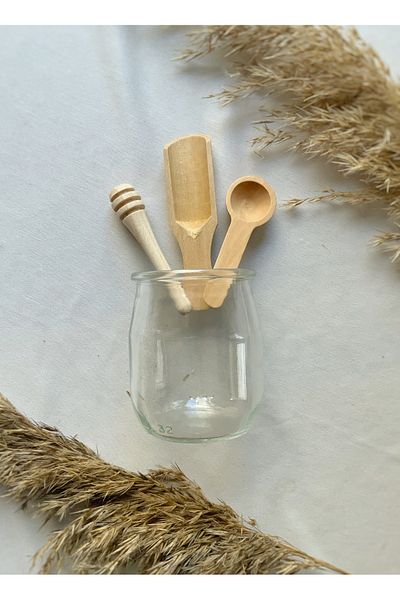 Atölye Merdiven Set of 3 minimal honey and spice spoons raw wooden decorative spice spoons