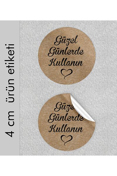BİNBİRBASKI Use in Beautiful Days Written Sticker Label 4x4 cm Round Kraft Patterned 70 Pieces