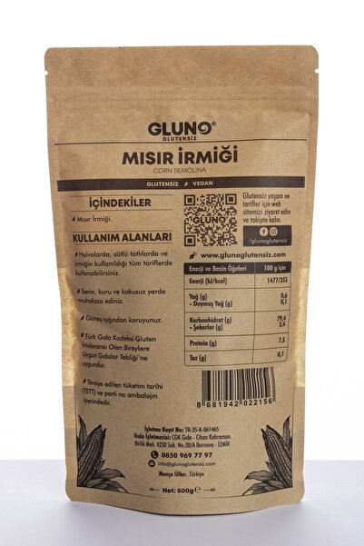 Gluno Glutensiz Mısır Irmiği 500g (2 ADET)