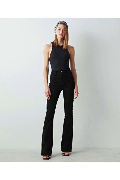 DRC trend Srećna žena crna Visok struk Zvonaste farmerke