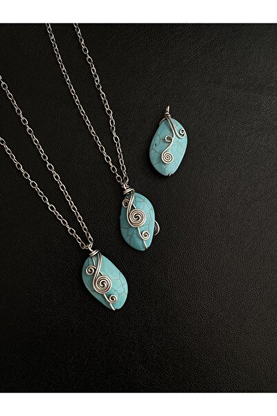 İDE TAKI TASARIMM Firuze (KAS VE İSKELET AĞRILARINA İYİ GELİR) Taşlı Işlemeli Otantik El Yapımı Kolye Çift Taraflı