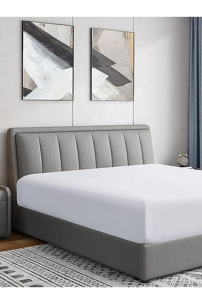 CAQQA Cotton Woven Fabric Fully Elastic White Bed Sheet in All Sizes
