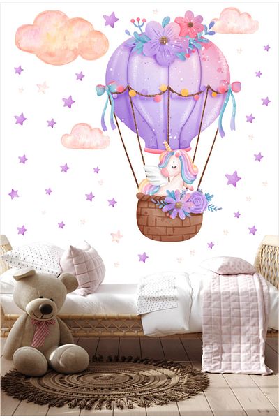 efekt reklam Σετ αυτοκόλλητων αυτοκόλλητων τοίχου Unicorn Flying Balloon Enjoyment για παιδικό δωμάτιο και παιδικό σαλόνι