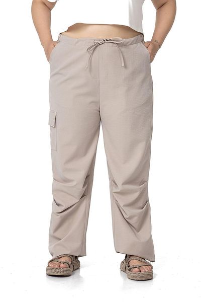 DISENTIS MODEST Large Size Parachute Stone Color Trousers with Cargo Pockets