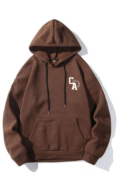 Altamira Unisex Brown California Printed Oversize Hooded Sweatshirt