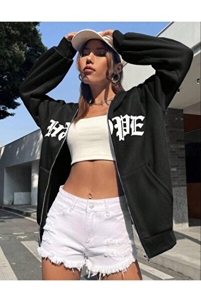 AFROGİYİM Elly pentru femei - cardigan supradimensionat cu glugă cu imprimeu ...