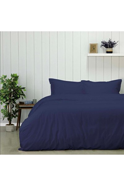 Taç Çift Kişilik Bambu Saten Nevresim Takımı Plain Mavi