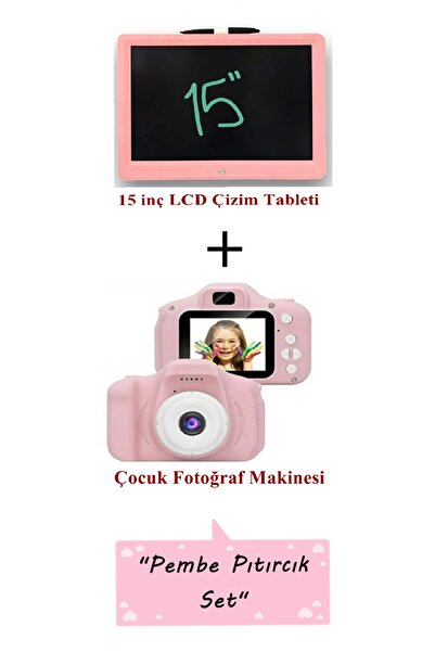 whitetech Çoçuk Özel Set Mini Dijital Fotoğraf Makinesi +15 İnç Lcd Yazı Tahtası
