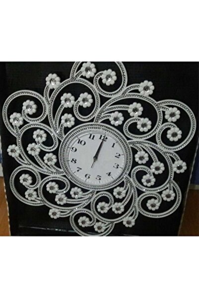 M3DECORİUM Zarif Çiçek Desenli Ayna Çok Taşlı Kaliteli Motifli Duvar Saati