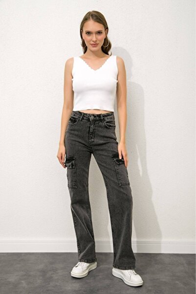 Trn JNS Земляний димний карго-штани з еластичною талією, без задніх кишень, з лікрами, з дуже високою талією