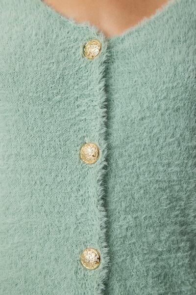 Happiness İstanbul Γυναικεία πλεκτή ζακέτα με πράσινη πράσινη γενειάδα NF00067