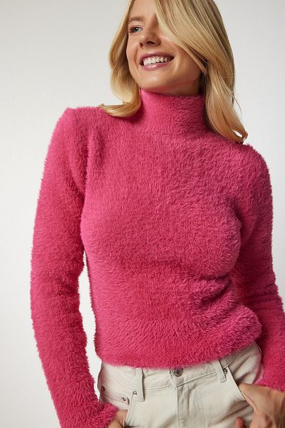 Happiness İstanbul Pulover cu guler rulat din tricot pentru femei, fucsia NF00071
