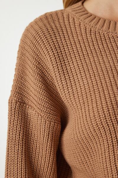 Happiness İstanbul Γυναικείο Μπισκότο Βασικό Πλεκτό Πουλόβερ MX00129