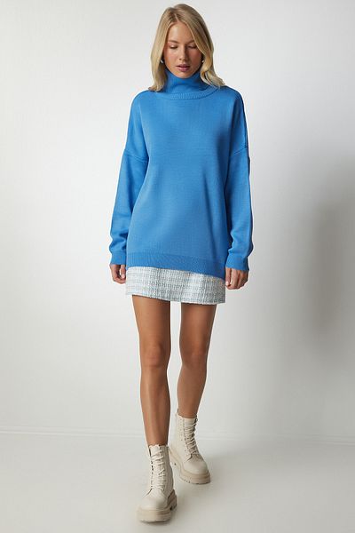 Happiness İstanbul Pulover oversize pentru tricotaje de damă, albastru deschis, BV00084