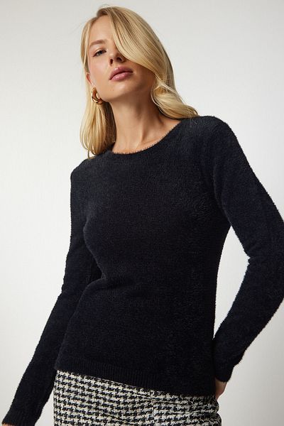 Happiness İstanbul Women's Black Bearded Basic Knit Sweater MX00116