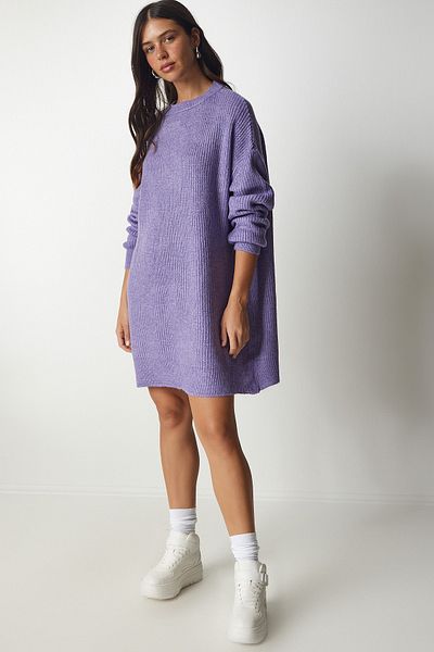 Happiness İstanbul Női lila Oversize Long Basic kötöttáru pulóver BV00099