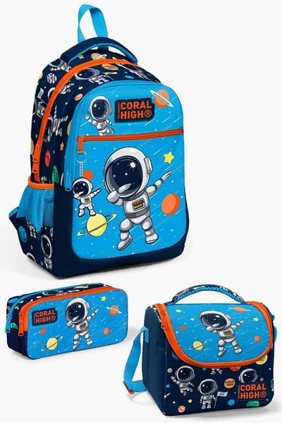 Coral High Set de geanți de școală pentru copii, albastru bleumarin, cu model, 3 piese, astronaut SET0123486