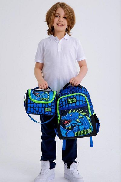 Coral High Set de genți de școală din 3 piese cu model Saks Dragon negru pentru copii 0123485
